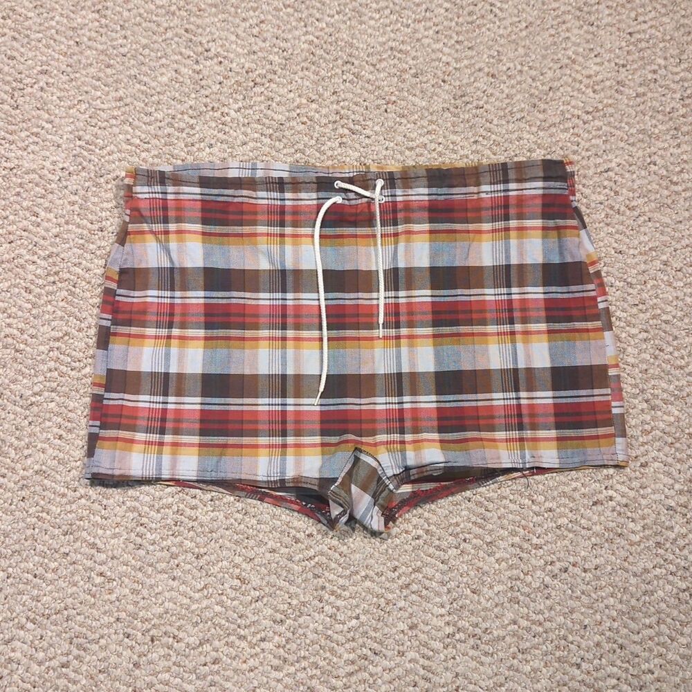 Vintage Surf Wear by Pendleton Mens 36 Plaid Brown Retro Beach Swim Drawstring
